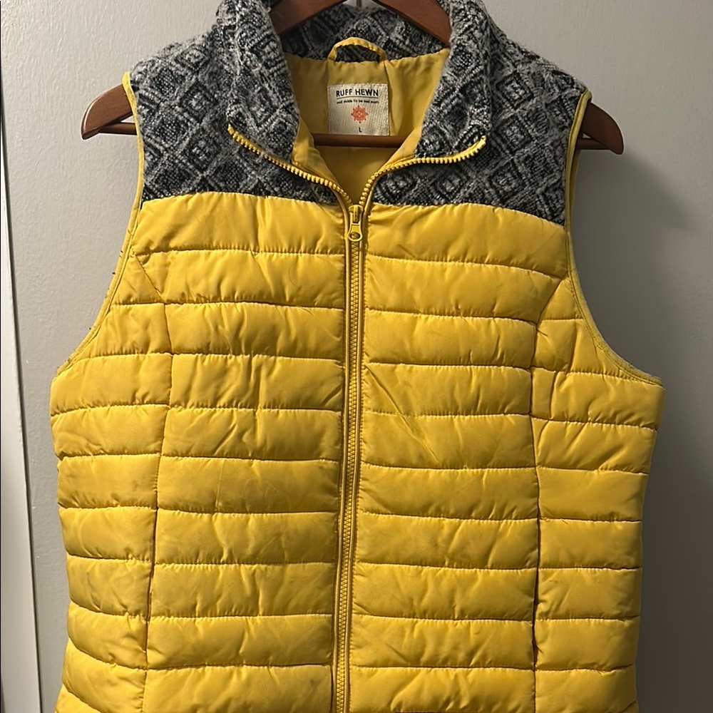 Ralph Lauren Yellow Puffer Vest with Patterned Collar